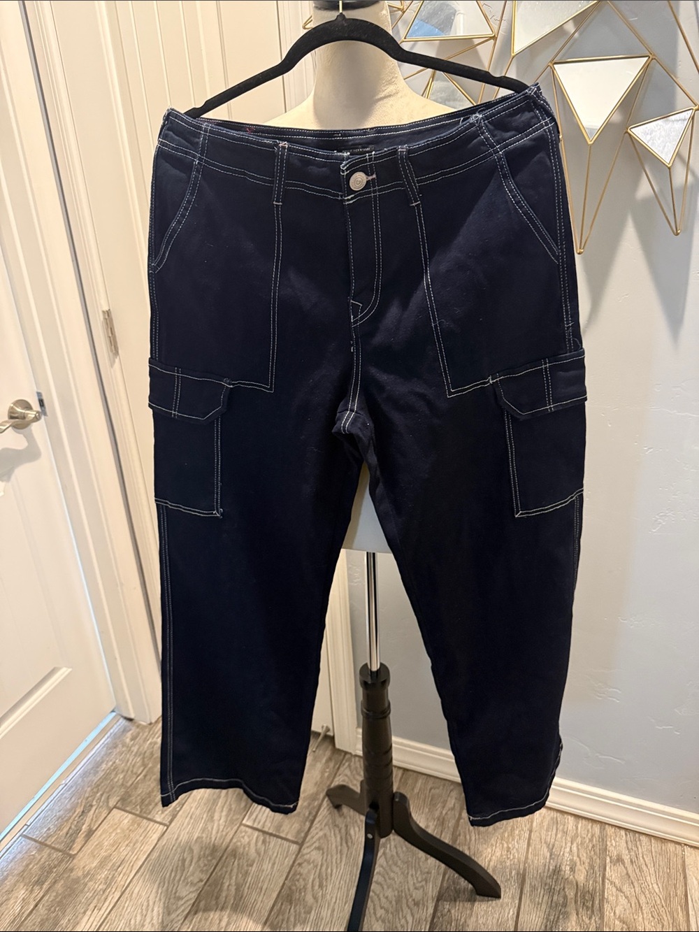 True Religion Dark Navy Boyfriend Cargo Jeans with Contrast Stitching